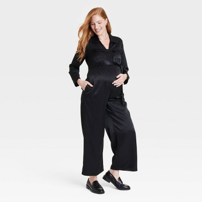 Image of Long Sleeve Satin Maternity Jumpsuit - Isabel Maternity by Ingrid & Isabel™ Black XXL