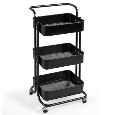 QiMH 3 Tier Rolling Storage Cart Heavy Duty Mobile Rolling Utility Cart with Handle Wheels Multifunction Large Storage Shelves Organizer 