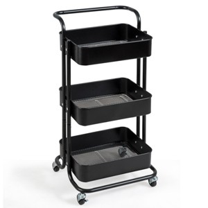 32.5''3-Tier Metal Rolling Storage Cart Trolley Kitchen 2 Brakes W/Handle Black - 1 of 4
