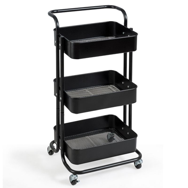Tangkula 3-Tier Metal Rolling Utility Storage Cart Service Trolley Cart with Lockable Wheels, 3 of 10