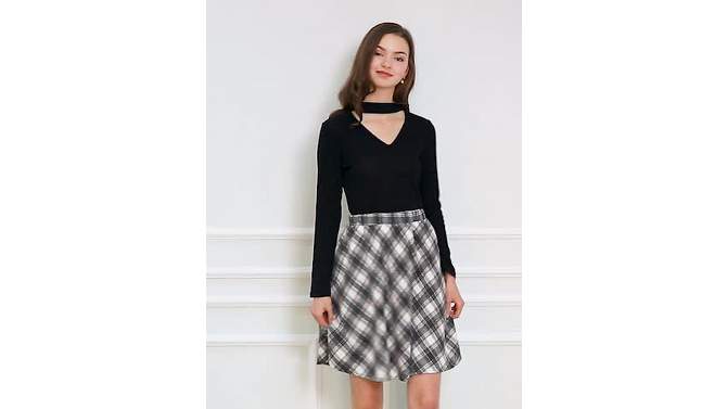 Allegra K Women's Plaids Vintage Tartan Elastic Waist Knee Length A-Line Skirt, 2 of 7, play video