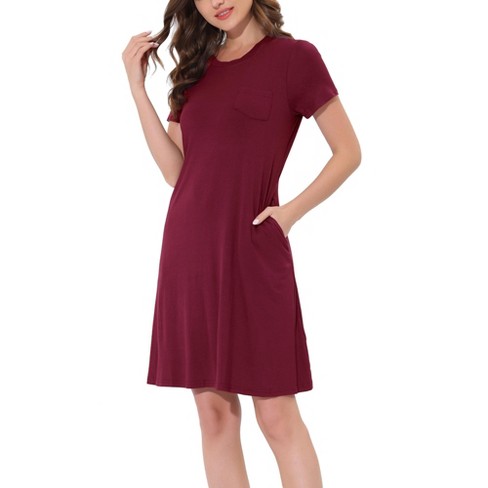 Cheibear Women's Sleepshirt Pajama Dress Long Sleeves With Pockets