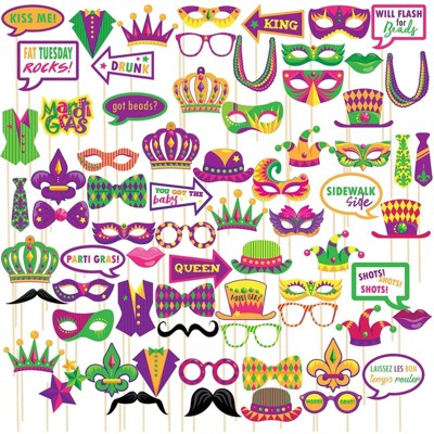 Blue Panda 72-Pack Masquerade Photo Booth Props Kit, Masks and Hats Selfie Props for Mardi Gras, Carnival Party