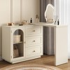 Heynemo Large Extendable Makeup Vanity Desk, Corner Vanity Table with 3 Drawer & Door, Modern Dressing Table and Chest of Drawers Combo, Beige - 2 of 4