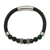 Chisel Stainless Steel Antiqued and Black Agate and Green Tiger's Eye Beads Black Leather 8.5" Bracelet - 3 of 4