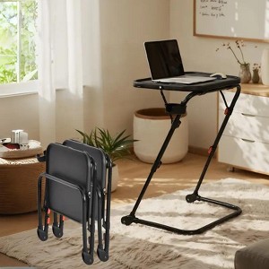 FurnitureR Adjustable Folding TV Tray with 4 Height & 3 Tilt Angle, Dinner Trays Laptop Snack Table with Cup Holder for Bed & Sofa, Set of 3, Black - 1 of 4