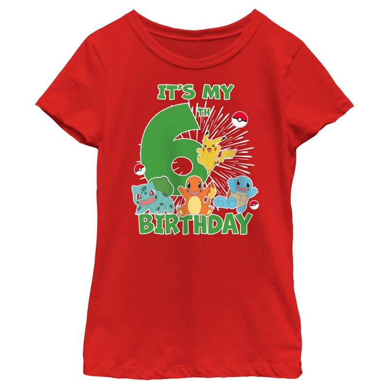 Girl's Pokemon It's My 6th Birthday Starters T-Shirt, 1 of 6