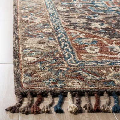 Aspen Blue and Charcoal Wool Floral Runner Rug