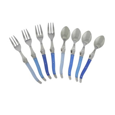 8pc Stainless Steel Laguiole Dessert Flatware Set Blue - French Home