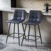 Set of 2 Metal Frame Legs Brown Barstool, With Pu Leather Tuftied Cushion Barstool - Leovsnove - 2 of 4