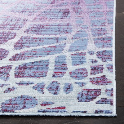Blue and Fuchsia Abstract Synthetic Runner Rug