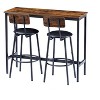Gulches 3-Piece Bar Table Set with 2 PU Upholstered Bar Stools - 43.31"L Rustic Brown Table, Sturdy Iron Frame, Backrest & Footrest, Space-Saving - 3 of 4