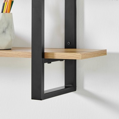 Chestnut and Iron 34'' Triple Tier Floating Wall Shelf