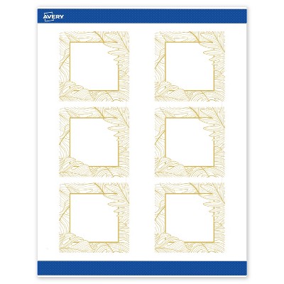 Avery Square Labels, Gold Florals, 3" x 3", 60 Total