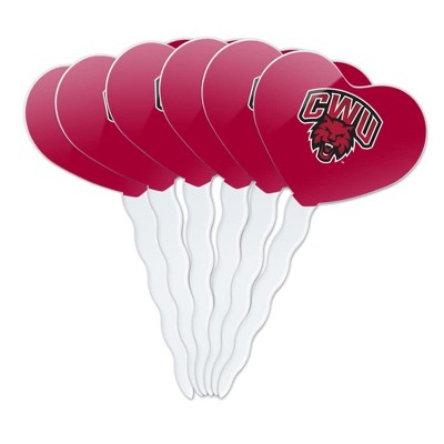Central Washington University Primary Logo Heart Love Cupcake Picks Toppers Decoration Set of 6