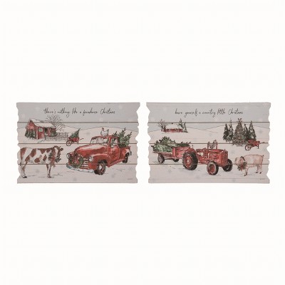 Transpac MDF Farmhouse Christmas Slat Decor Set of 2 Multicolored Wall Art for Holiday Decoration and Gift Giving
