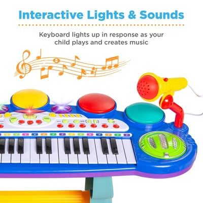 Blue 37-Key Kids Electronic Piano Keyboard with Microphone and Stool