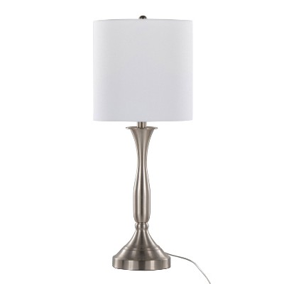25.5" Brushed Nickel Table Lamp Set with White Linen Shade and USB