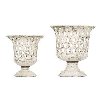 2pc Round Metal Footed Basket Set Cream - 3R Studios