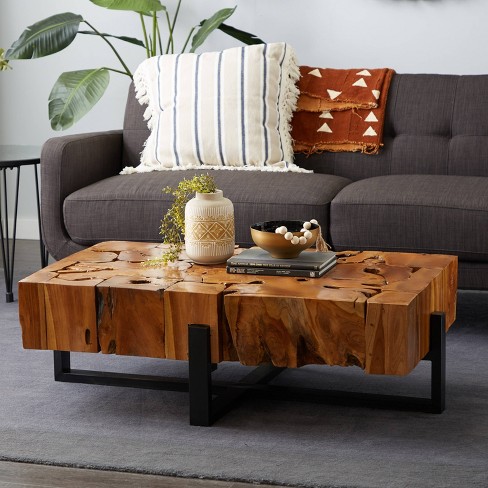 Wood and Leather Trunk Coffee Table Brown - Olivia & May