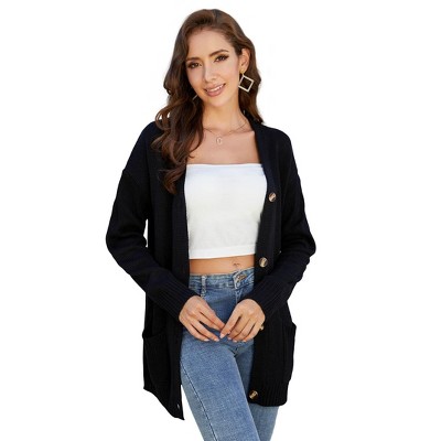 MISSKY Fashion Long Cardigan Sweaters for Women Trendy 2024 Fall Long Sleeve Knitted Cardigan Open Front Button Outerwear