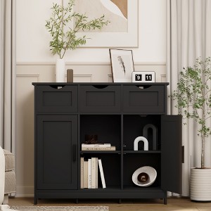 SKRAN Storage Cabinets Coffee Bar Cabinet Sideboard Cabinet with 2 Doors,3 Drawers and 3 Adjustable Shelves for Living Room, Bedroom, Home Decor - 1 of 4