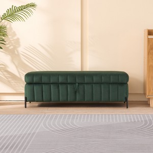 Gulches Green Faux Fur Storage Bench - Artistic Modern Pleated Design, Safety Hinge & Metal Feet, Multi-Use with Spacious Storage for Bedroom - 1 of 4