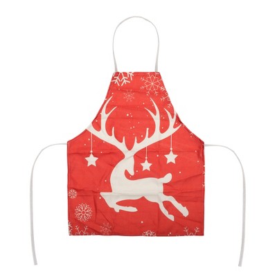 Unique Bargains Christmas Aprons Linen Red Beige 21.65"x26.77" 1Pc