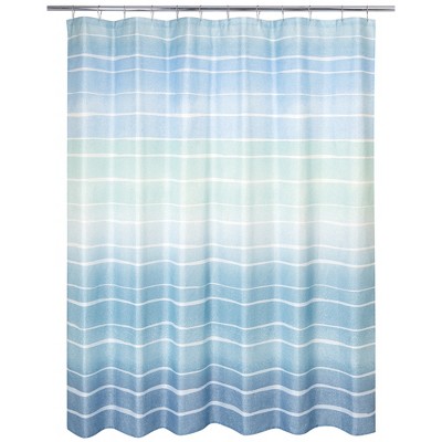 blue striped shower curtain