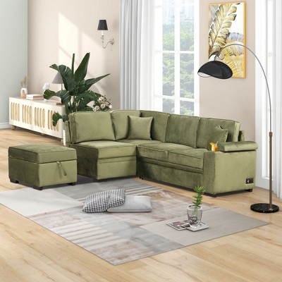 NicBex Sectional Sofa with Storage Ottoman Velvet Modern L Shaped Modular Sofa for Living Room & Apartment, Black