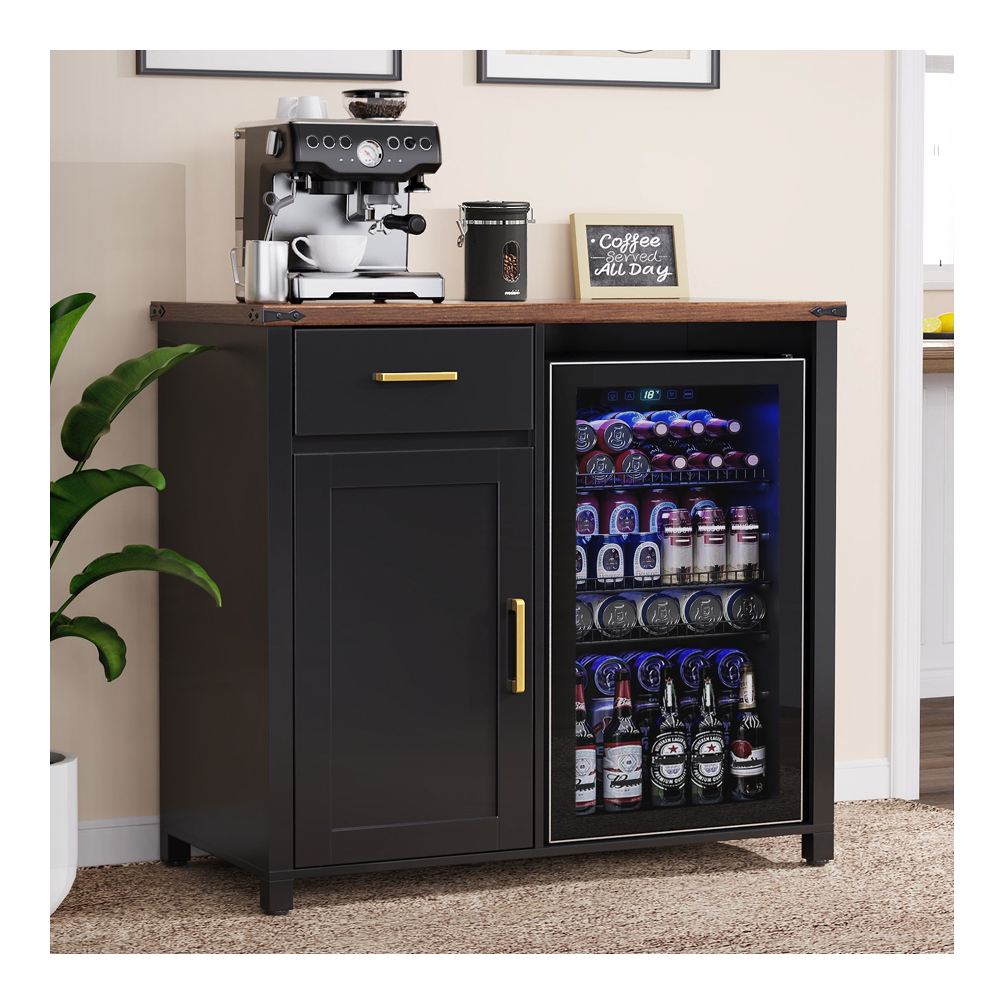 GDLF Coffee Bar with Mini Fridge Space, Mini Fridge Stand, Liquor Wine Cabinet for Dorm, Kitchen or Office, 39.4"W X 20.9" D Tabletop Blac
