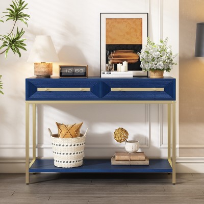 TiramisuBest Retro Hallway Table with Striking Geometric Design,Console Table with 2 Drawers for Entryway and Living Room