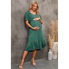 Coolmee Women Maternity Midi Dress Casual Pleated A Line Short Puff Sleeve V Neck Baby Shower Sundress with Belt - 3 of 4