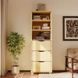Famapy Adjustable Solid Wooden Display Cabinet Storage Cabinet - Multi - Shelf Organizer with Drawers for Home Office & Living Spaces Corner Cabinet - 1 of 4