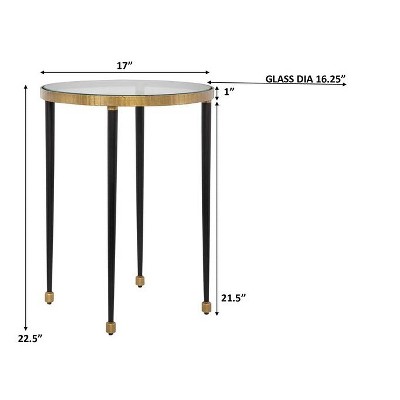 Antique Gold and Black Round Glass Side Table