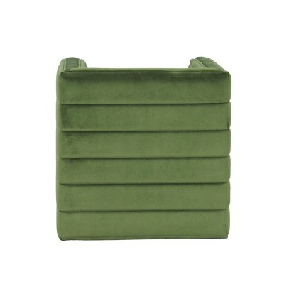 Elegant Green Velvet Tufted Footstool with Channel Detailing