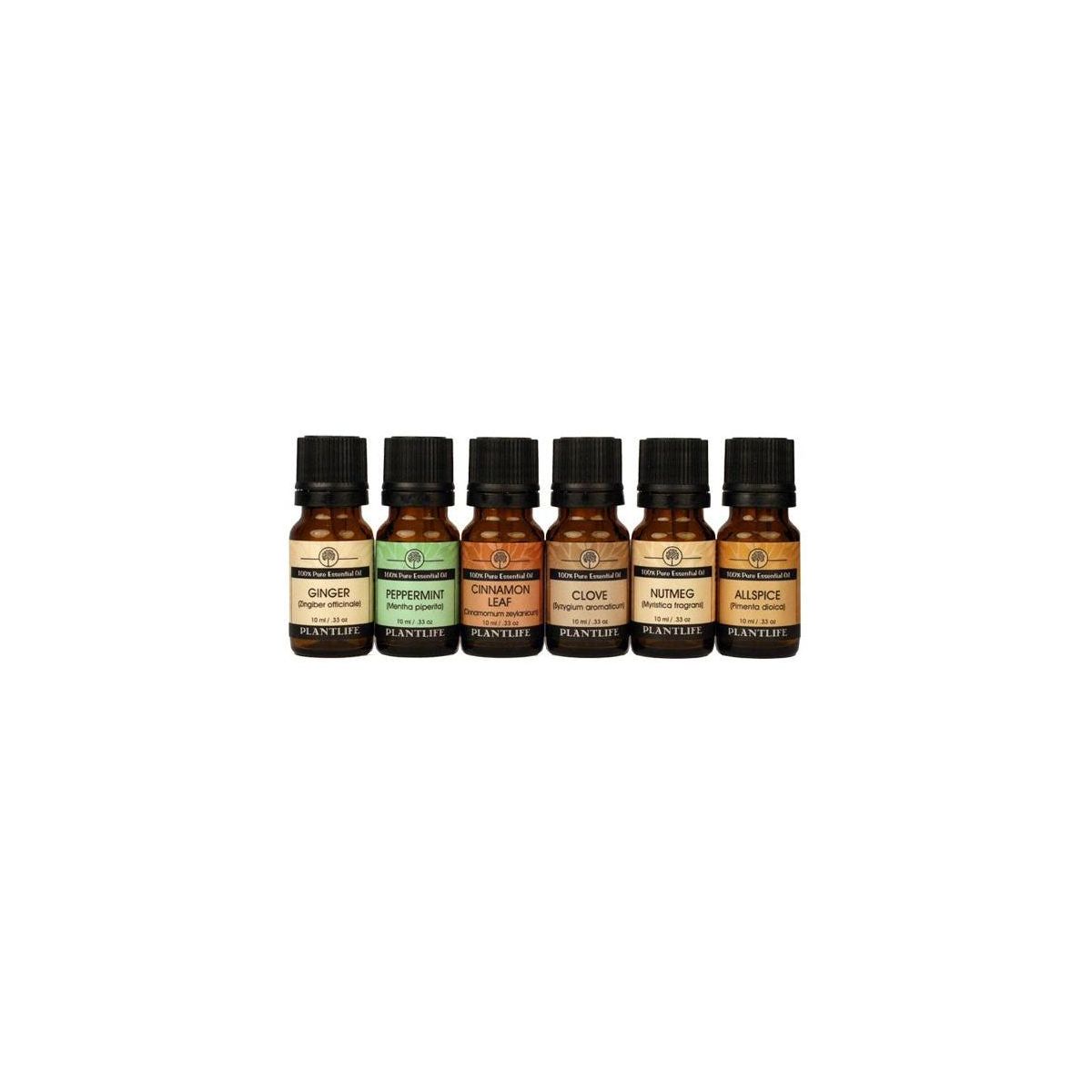 Plantlife Holiday Set 6-pack (Ginger, Cinnamon Leaf, Peppermint, Clove, Nutmeg, Allspice) Aromatherapy Oil Set - No Additives - 10 ml - thumbnail 2
