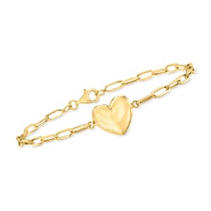 Ross-Simons 10kt Yellow Gold Heart Paper Clip Link Bracelet - 1 of 4