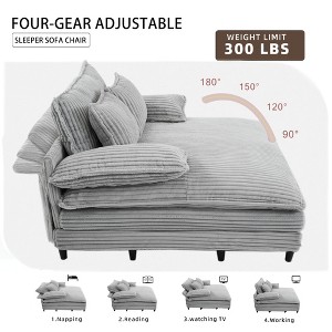 54.75" Oversized Corduroy Chaise Lounge Chair with Fluffy Cushioned Seat, 4-Gear Adjustable Backrest, Sleeper Sofa Chair with 2 Throw Pillows - 1 of 4