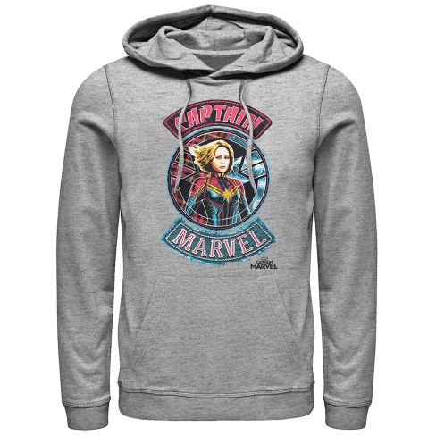 Men s Marvel Captain Marvel Hero Patch Pull Over Hoodie Athletic Heather 2X Large