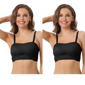 Allegra K Women's Strapless Breathable Wirefree Adjustable Straps Push-up Removable Pads Bralettes 2 Packs - 1 of 4
