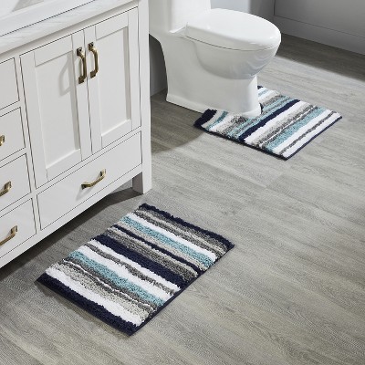 Piccocasa Microfiber Striped Bathroom Rugs Shaggy Soft Thick Water  Absorbent Bath Mat Blue White 17x24 : Target