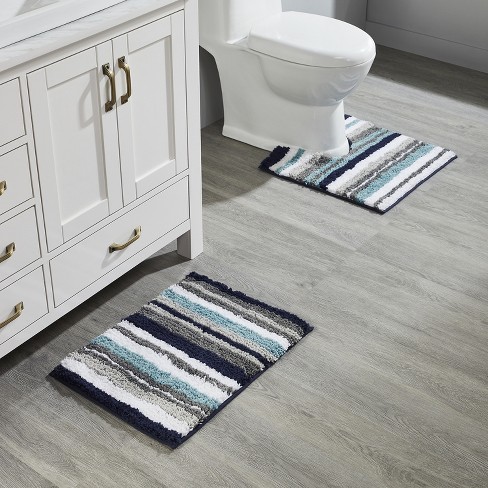 17 X 24  20 X 20 Griffie Collection Blue & Gray 100% Polyester  Rectangle Bath Rug - Better Trends : Target