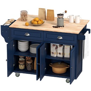 HOMCOM Rolling Kitchen Island Drop Leaf, Kitchen Cart on Wheels, Solid Wood Top Breakfast with Storage Drawers, Cabinets and Spice Rack - 1 of 4