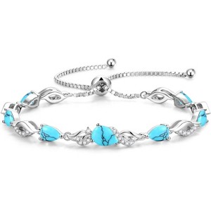 Teardrop Birthstone Tennis Bracelet, Sterling Silver with 9x7mm Gemstone & Adjustable Bolo Chain, Birthday Gift for Her - 1 of 4