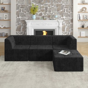 97.25" Modern Minimalist Corduroy L-Shape Modular Sectional Sofa, No Assembly Needed, 4-piece Free Combination Sofa - 1 of 4