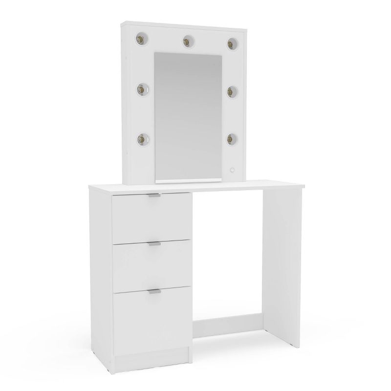 Polifurniture Daisy Bedroom Vanity with Lighted Mirror White, 2 of 15