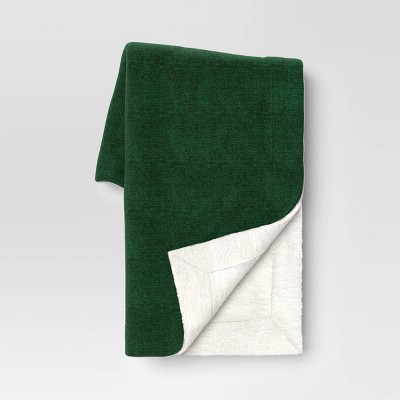 Solid Woven Chenille Throw Blanket With Sherpa Reverse Green - Threshold™ :  Target