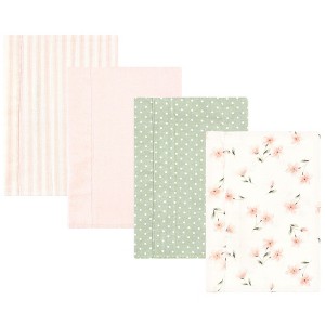 Hudson Baby Infant Girl Cotton Flannel Burp Cloths, Pink Dainty Floral 4 Pack, One Size - 1 of 4