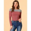 INSPIRE CHIC Women's Color Block Round Neck Long Sleeves Striped Basic T-Shirt - 2 of 4